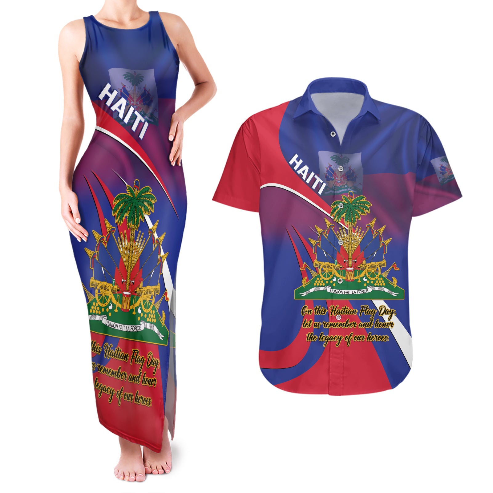 Personalised Haiti Flag Day Couples Matching Tank Maxi Dress and Hawaiian Shirt Lest Us Remember Our Heroes