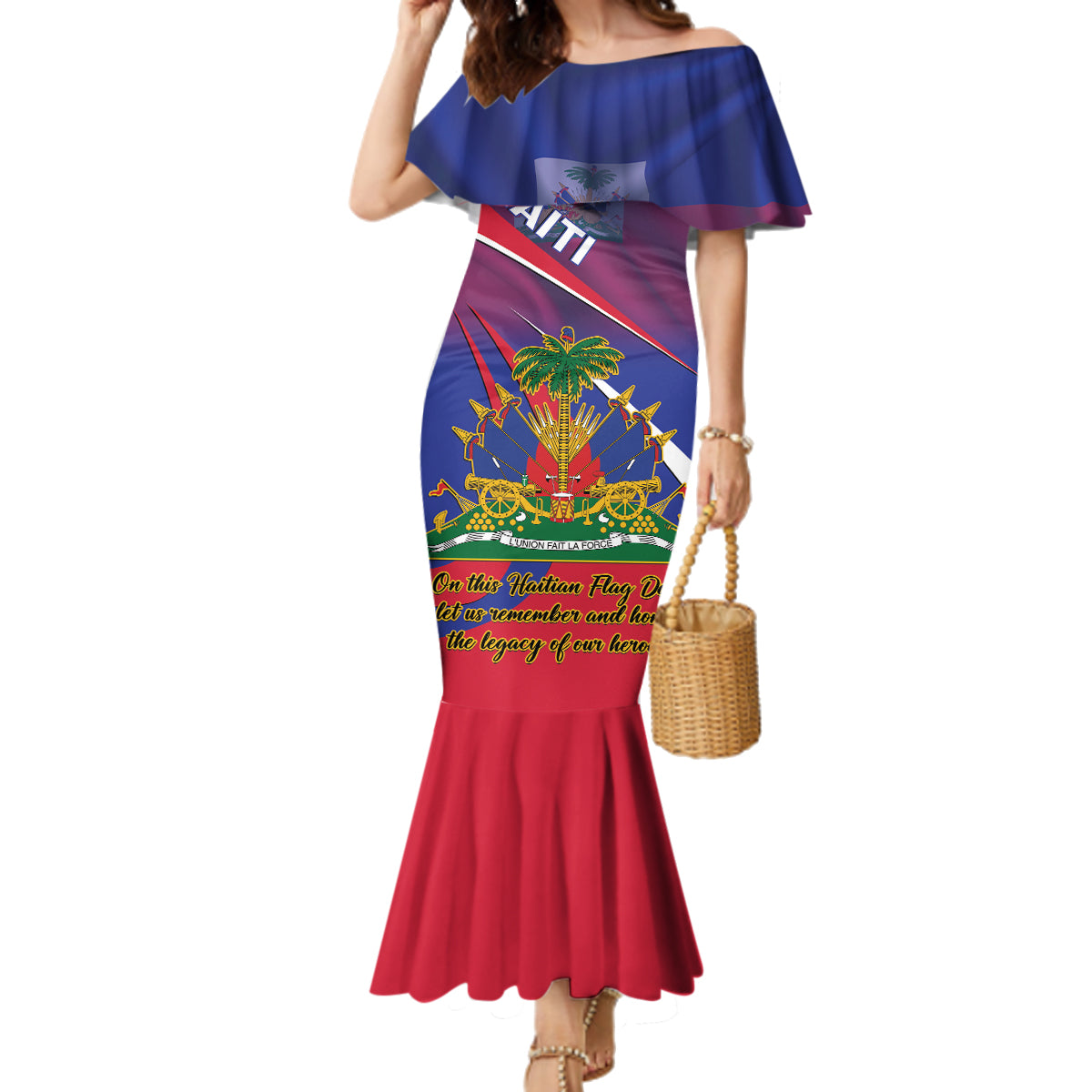 Personalised Haiti Flag Day Family Matching Mermaid Dress and Hawaiian Shirt Lest Us Remember Our Heroes - Wonder Print Shop