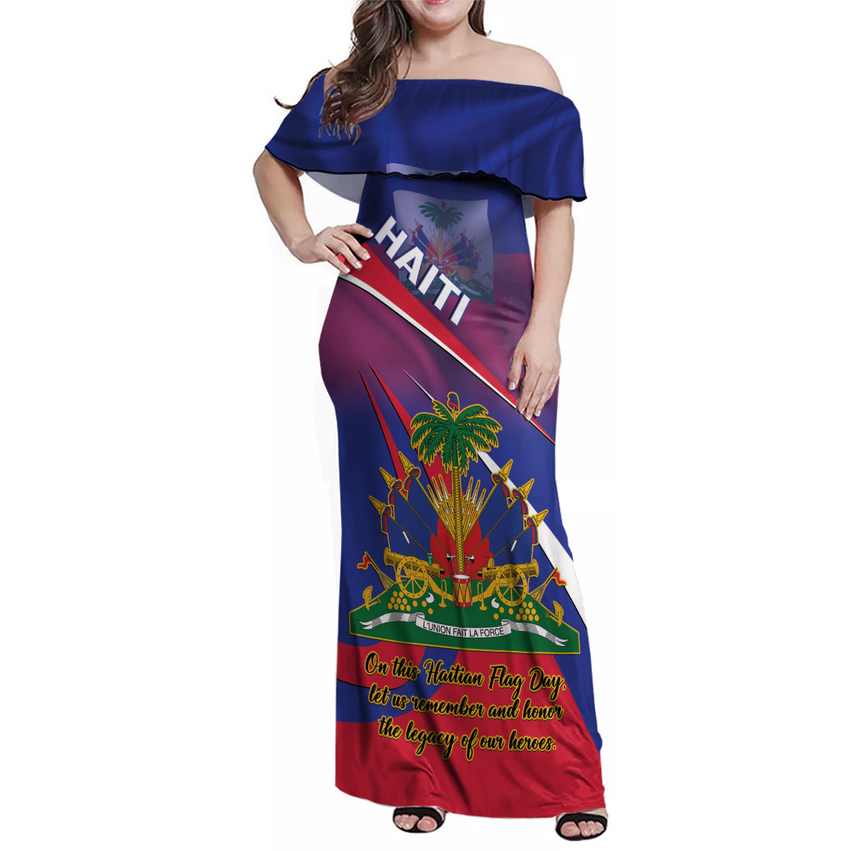 Personalised Haiti Flag Day Family Matching Off Shoulder Maxi Dress and Hawaiian Shirt Lest Us Remember Our Heroes - Wonder Print Shop