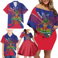 Personalised Haiti Flag Day Family Matching Off Shoulder Short Dress and Hawaiian Shirt Lest Us Remember Our Heroes - Wonder Print Shop