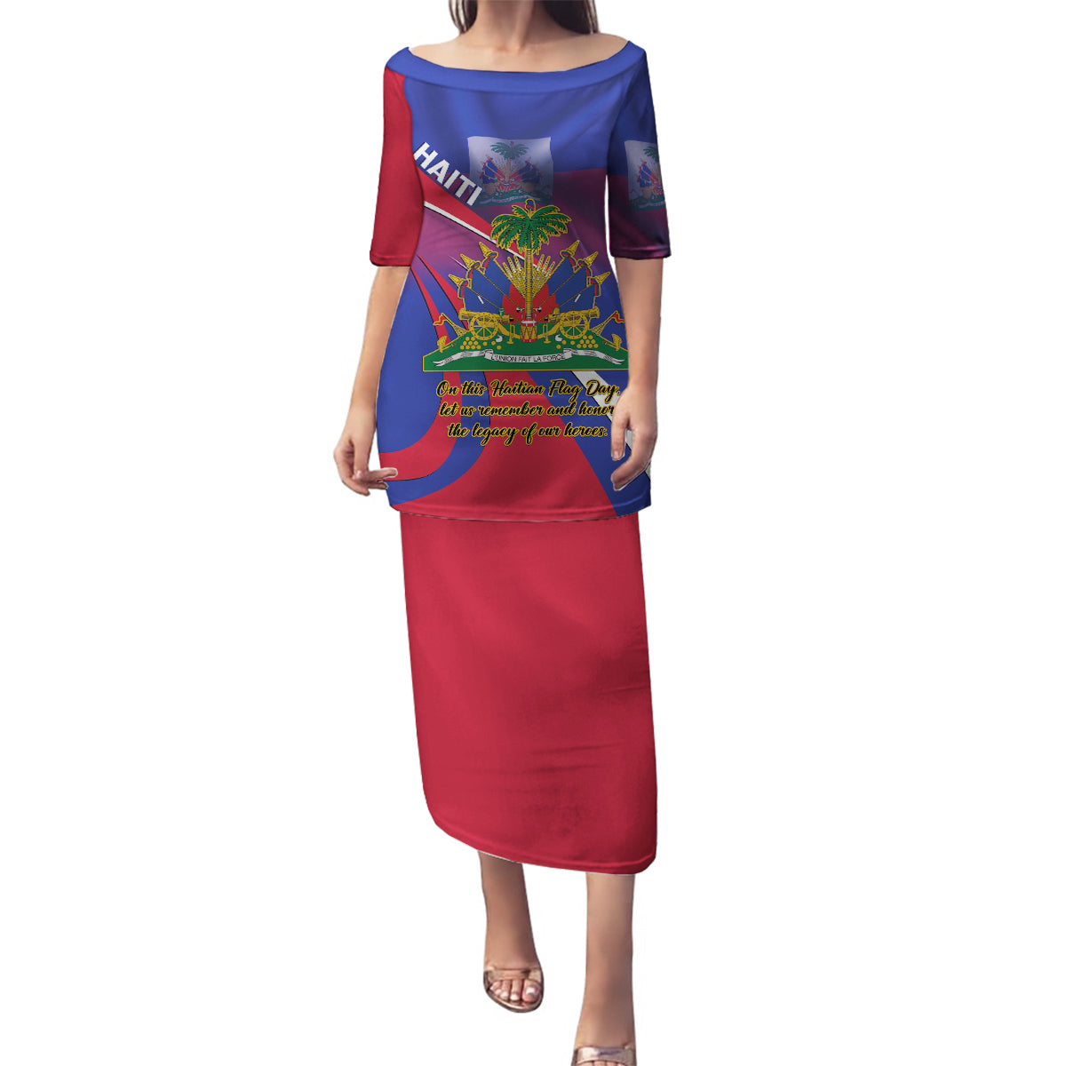 Personalised Haiti Flag Day Family Matching Puletasi and Hawaiian Shirt Lest Us Remember Our Heroes - Wonder Print Shop