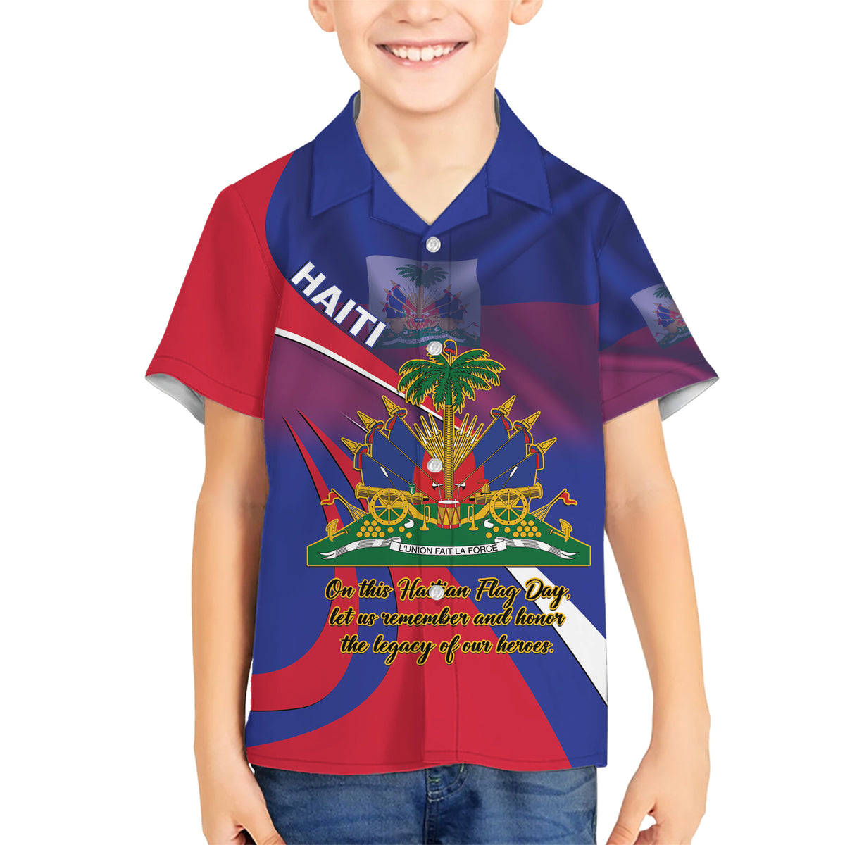 Personalised Haiti Flag Day Family Matching Short Sleeve Bodycon Dress and Hawaiian Shirt Lest Us Remember Our Heroes - Wonder Print Shop
