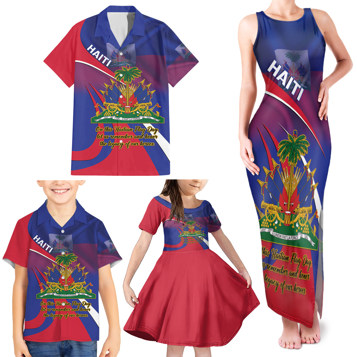 Personalised Haiti Flag Day Family Matching Tank Maxi Dress and Hawaiian Shirt Lest Us Remember Our Heroes