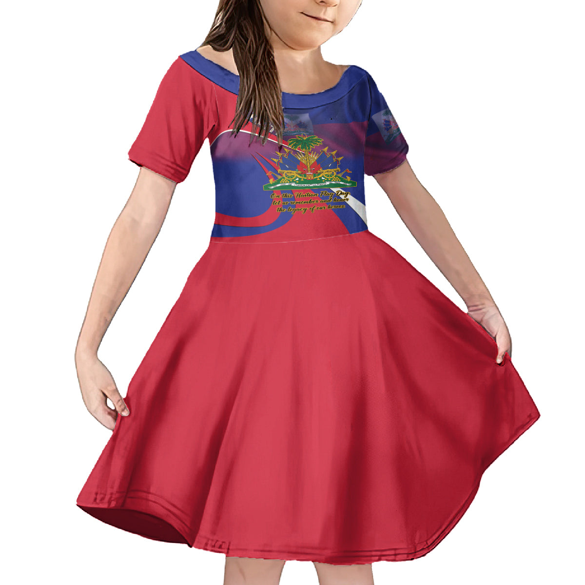 Personalised Haiti Flag Day Kid Short Sleeve Dress Lest Us Remember Our Heroes - Wonder Print Shop