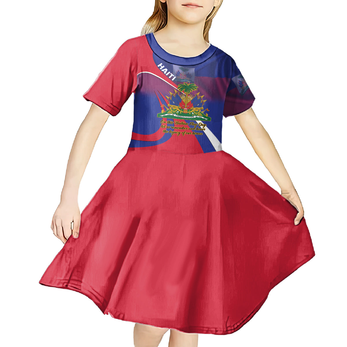 Personalised Haiti Flag Day Kid Short Sleeve Dress Lest Us Remember Our Heroes - Wonder Print Shop