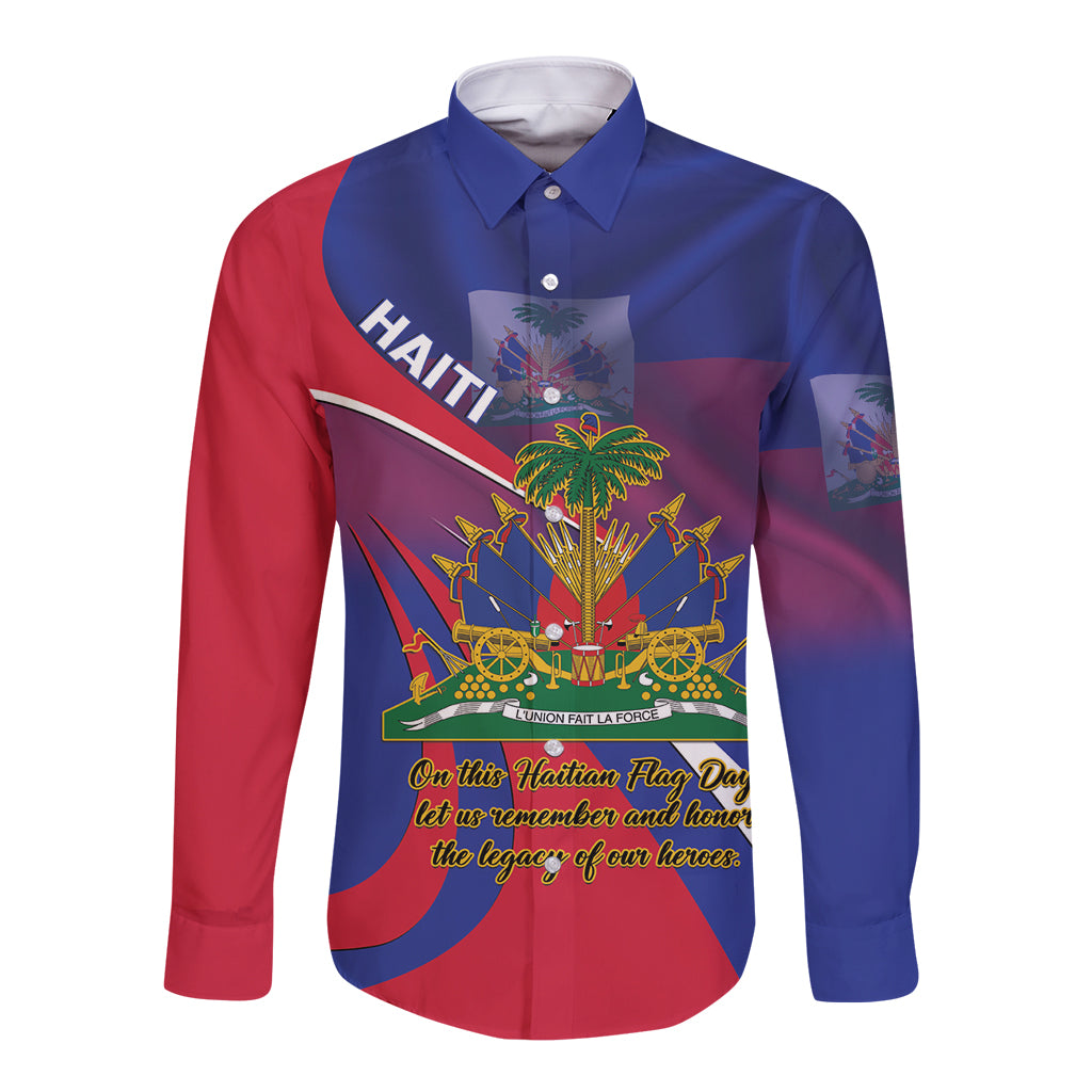 Personalised Haiti Flag Day Long Sleeve Button Shirt Lest Us Remember Our Heroes - Wonder Print Shop