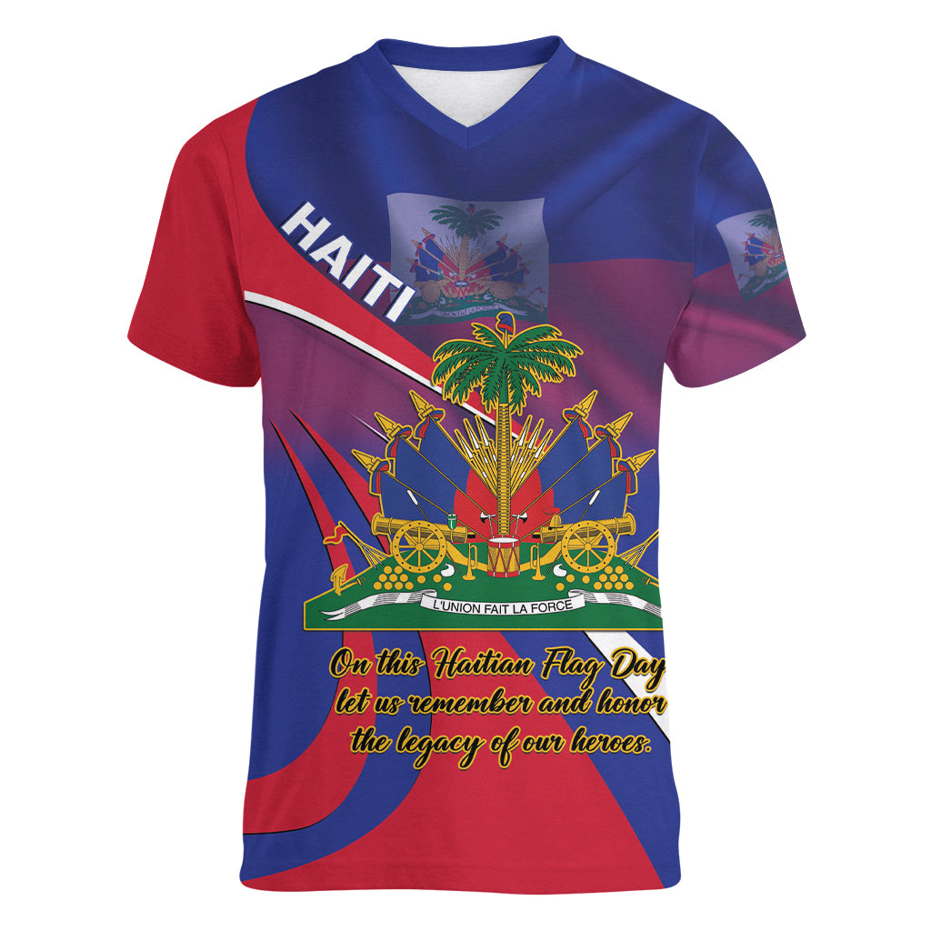 Personalised Haiti Flag Day Women V-Neck T-Shirt Lest Us Remember Our Heroes - Wonder Print Shop
