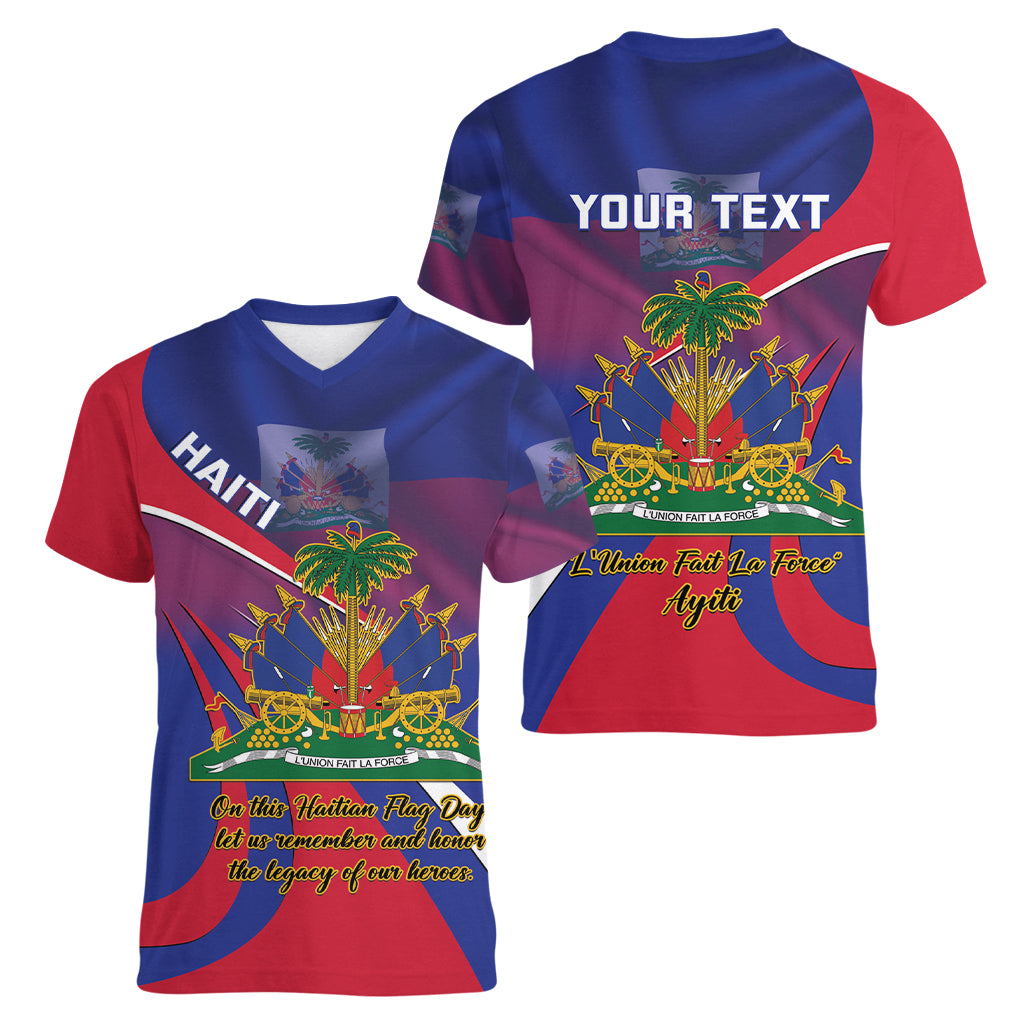 Personalised Haiti Flag Day Women V-Neck T-Shirt Lest Us Remember Our Heroes - Wonder Print Shop