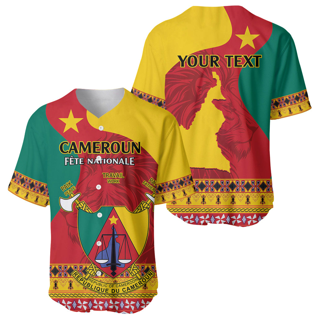 Personalised Cameroon National Day Baseball Jersey Cameroun Coat Of Arms With Atoghu Pattern - Wonder Print Shop