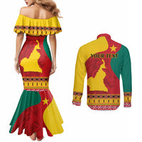 Personalised Cameroon National Day Couples Matching Mermaid Dress and Long Sleeve Button Shirt Cameroun Coat Of Arms With Atoghu Pattern