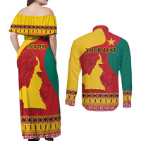 Personalised Cameroon National Day Couples Matching Off Shoulder Maxi Dress and Long Sleeve Button Shirt Cameroun Coat Of Arms With Atoghu Pattern - Wonder Print Shop