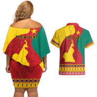 Personalised Cameroon National Day Couples Matching Off Shoulder Short Dress and Hawaiian Shirt Cameroun Coat Of Arms With Atoghu Pattern - Wonder Print Shop