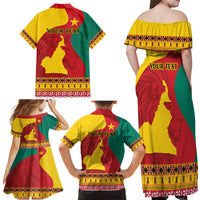 Personalised Cameroon National Day Family Matching Off Shoulder Maxi Dress and Hawaiian Shirt Cameroun Coat Of Arms With Atoghu Pattern - Wonder Print Shop