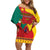 Personalised Cameroon National Day Family Matching Off Shoulder Short Dress and Hawaiian Shirt Cameroun Coat Of Arms With Atoghu Pattern - Wonder Print Shop