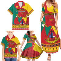 Personalised Cameroon National Day Family Matching Summer Maxi Dress and Hawaiian Shirt Cameroun Coat Of Arms With Atoghu Pattern - Wonder Print Shop