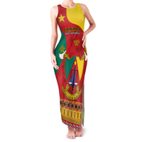Personalised Cameroon National Day Family Matching Tank Maxi Dress and Hawaiian Shirt Cameroun Coat Of Arms With Atoghu Pattern - Wonder Print Shop