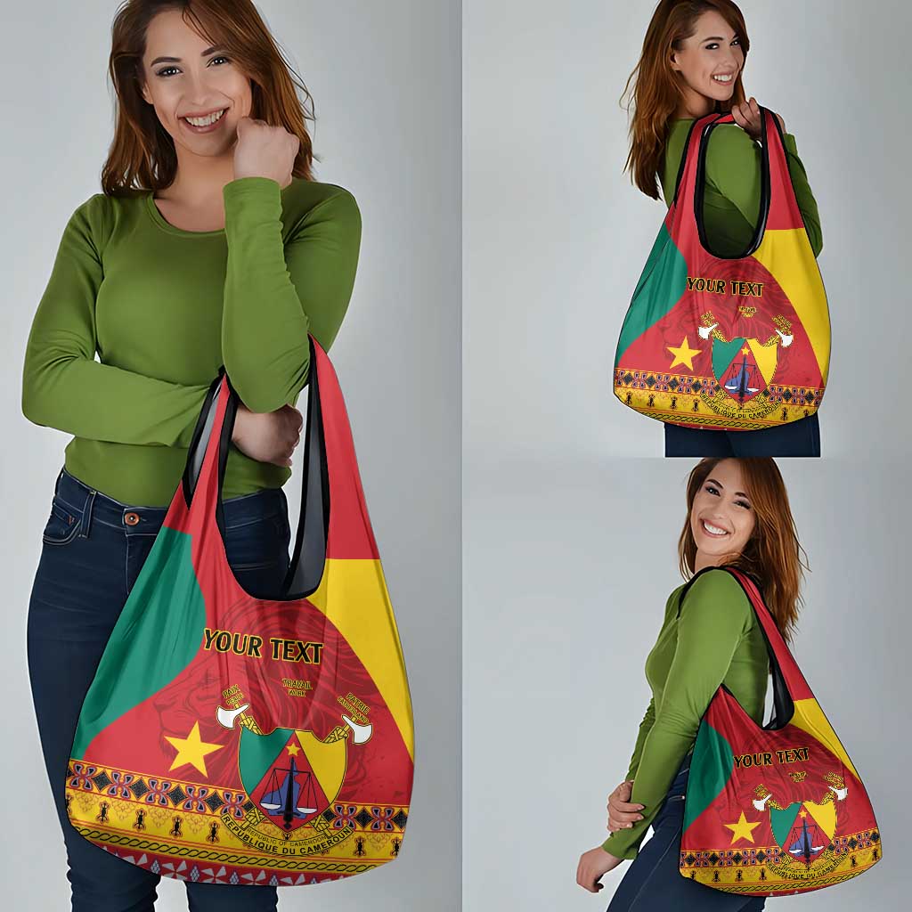 Personalised Cameroon National Day Grocery Bag Cameroun Coat Of Arms With Atoghu Pattern
