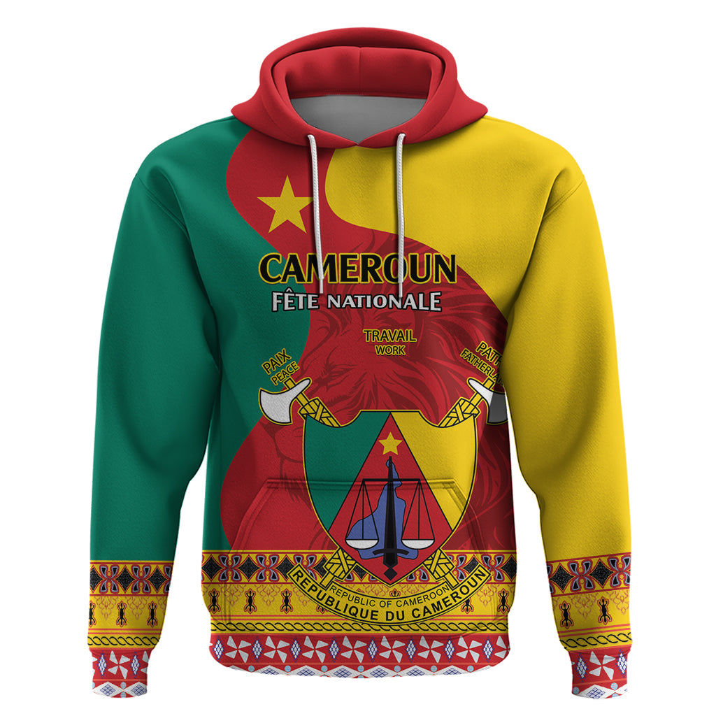 Personalised Cameroon National Day Hoodie Cameroun Coat Of Arms With Atoghu Pattern