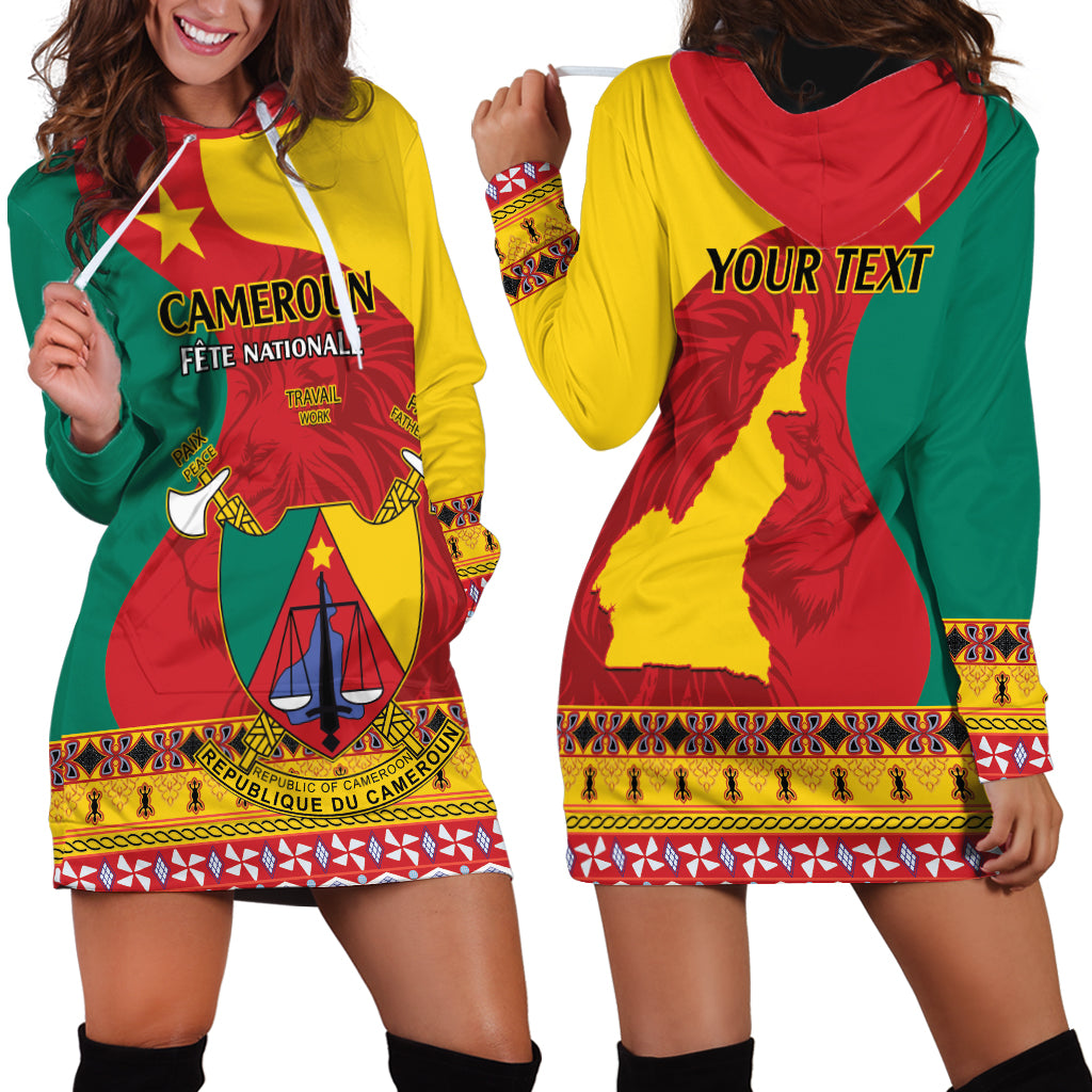 Personalised Cameroon National Day Hoodie Dress Cameroun Coat Of Arms With Atoghu Pattern - Wonder Print Shop