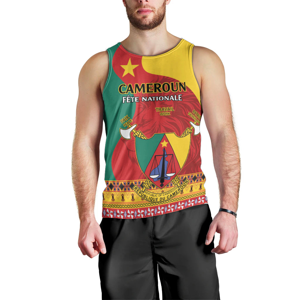Personalised Cameroon National Day Men Tank Top Cameroun Coat Of Arms With Atoghu Pattern - Wonder Print Shop