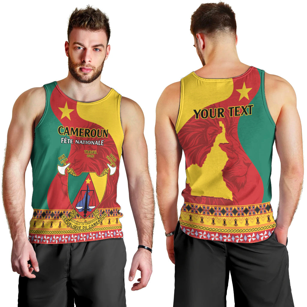 Personalised Cameroon National Day Men Tank Top Cameroun Coat Of Arms With Atoghu Pattern - Wonder Print Shop