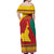 Personalised Cameroon National Day Off Shoulder Maxi Dress Cameroun Coat Of Arms With Atoghu Pattern - Wonder Print Shop