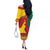 Personalised Cameroon National Day Off The Shoulder Long Sleeve Dress Cameroun Coat Of Arms With Atoghu Pattern - Wonder Print Shop