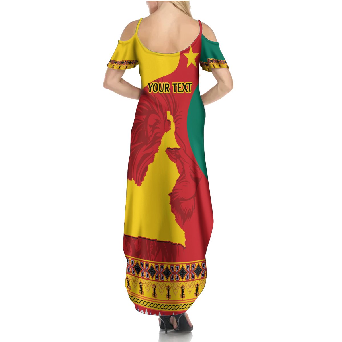 Personalised Cameroon National Day Summer Maxi Dress Cameroun Coat Of Arms With Atoghu Pattern - Wonder Print Shop