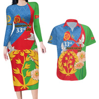 Eritrea Independence Day Couples Matching Long Sleeve Bodycon Dress and Hawaiian Shirt Eritrean Olive Branches 33rd Anniversary - Wonder Print Shop