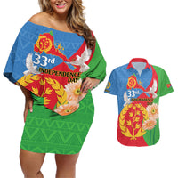Eritrea Independence Day Couples Matching Off Shoulder Short Dress and Hawaiian Shirt Eritrean Olive Branches 33rd Anniversary - Wonder Print Shop