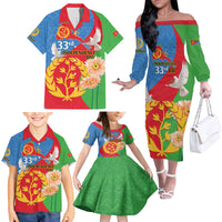 Eritrea Independence Day Family Matching Off The Shoulder Long Sleeve Dress and Hawaiian Shirt Eritrean Olive Branches 33rd Anniversary - Wonder Print Shop