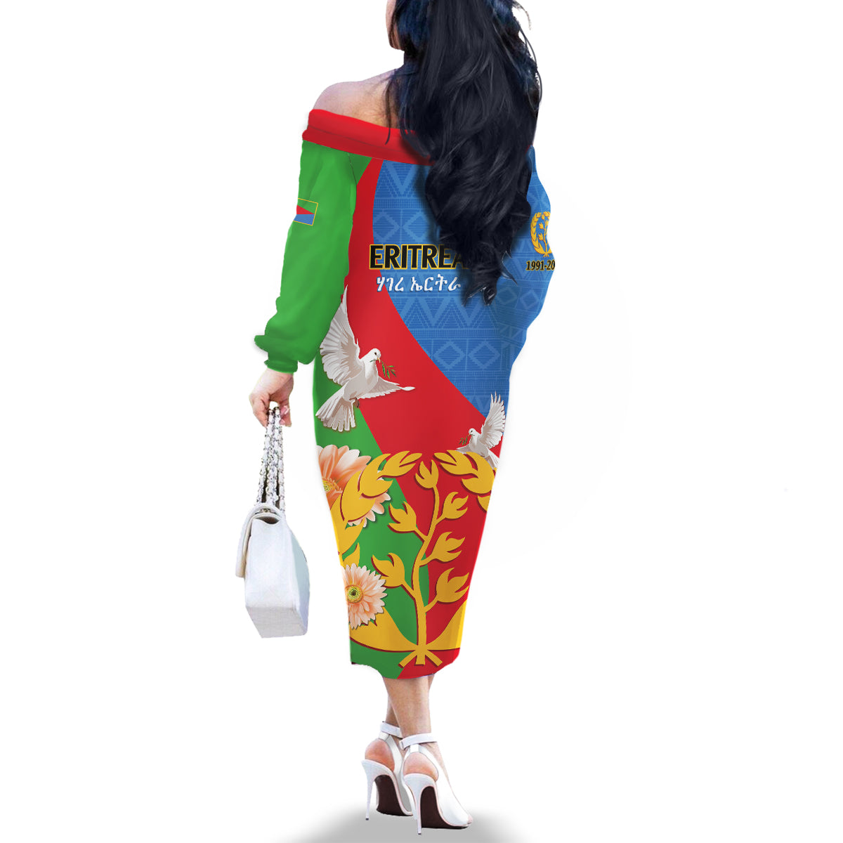 Eritrea Independence Day Family Matching Off The Shoulder Long Sleeve Dress and Hawaiian Shirt Eritrean Olive Branches 33rd Anniversary - Wonder Print Shop