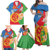 Eritrea Independence Day Family Matching Off Shoulder Maxi Dress and Hawaiian Shirt Eritrean Olive Branches 33rd Anniversary - Wonder Print Shop
