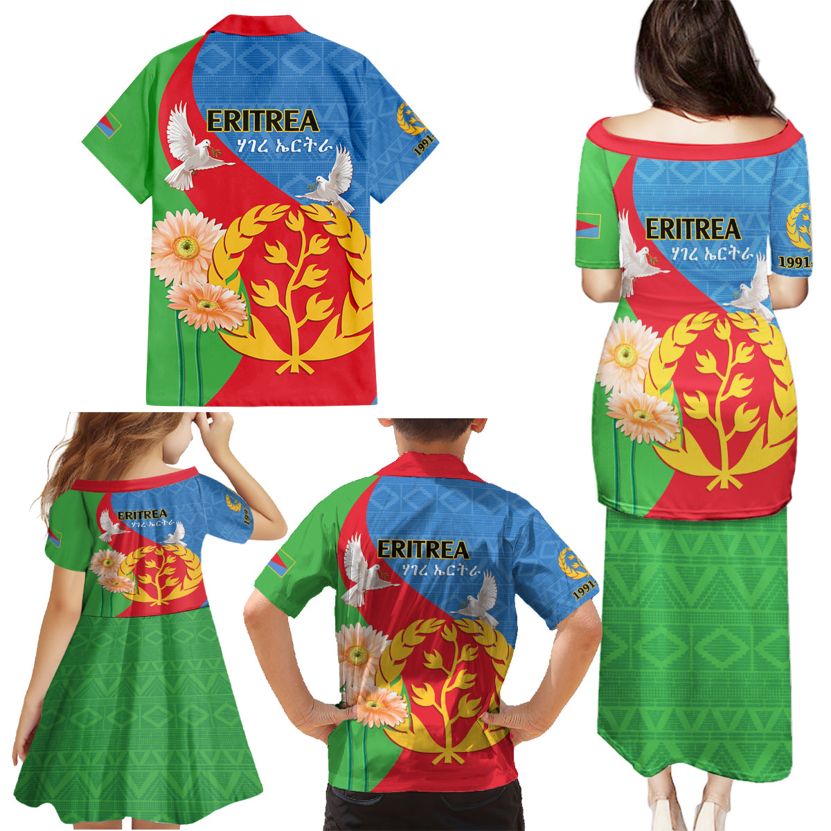 Eritrea Independence Day Family Matching Puletasi and Hawaiian Shirt Eritrean Olive Branches 33rd Anniversary - Wonder Print Shop