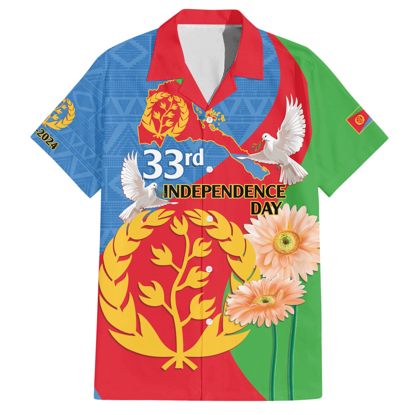 Eritrea Independence Day Hawaiian Shirt Eritrean Olive Branches 33rd Anniversary