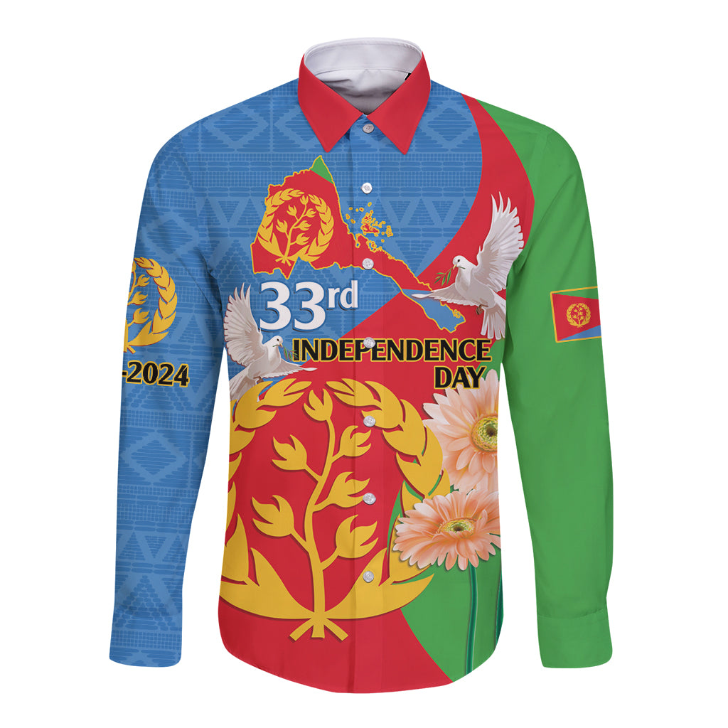 Eritrea Independence Day Long Sleeve Button Shirt Eritrean Olive Branches 33rd Anniversary - Wonder Print Shop