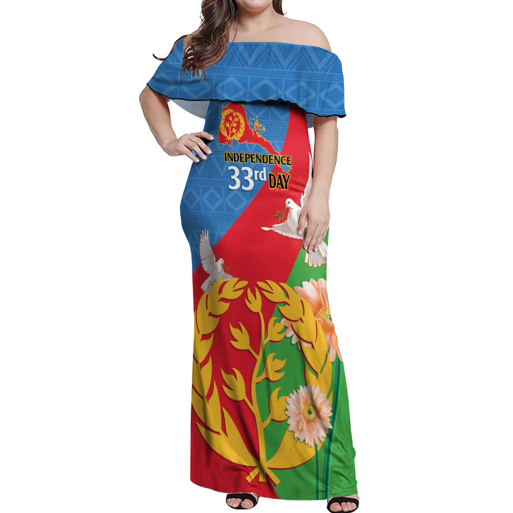 Eritrea Independence Day Off Shoulder Maxi Dress Eritrean Olive Branches 33rd Anniversary - Wonder Print Shop