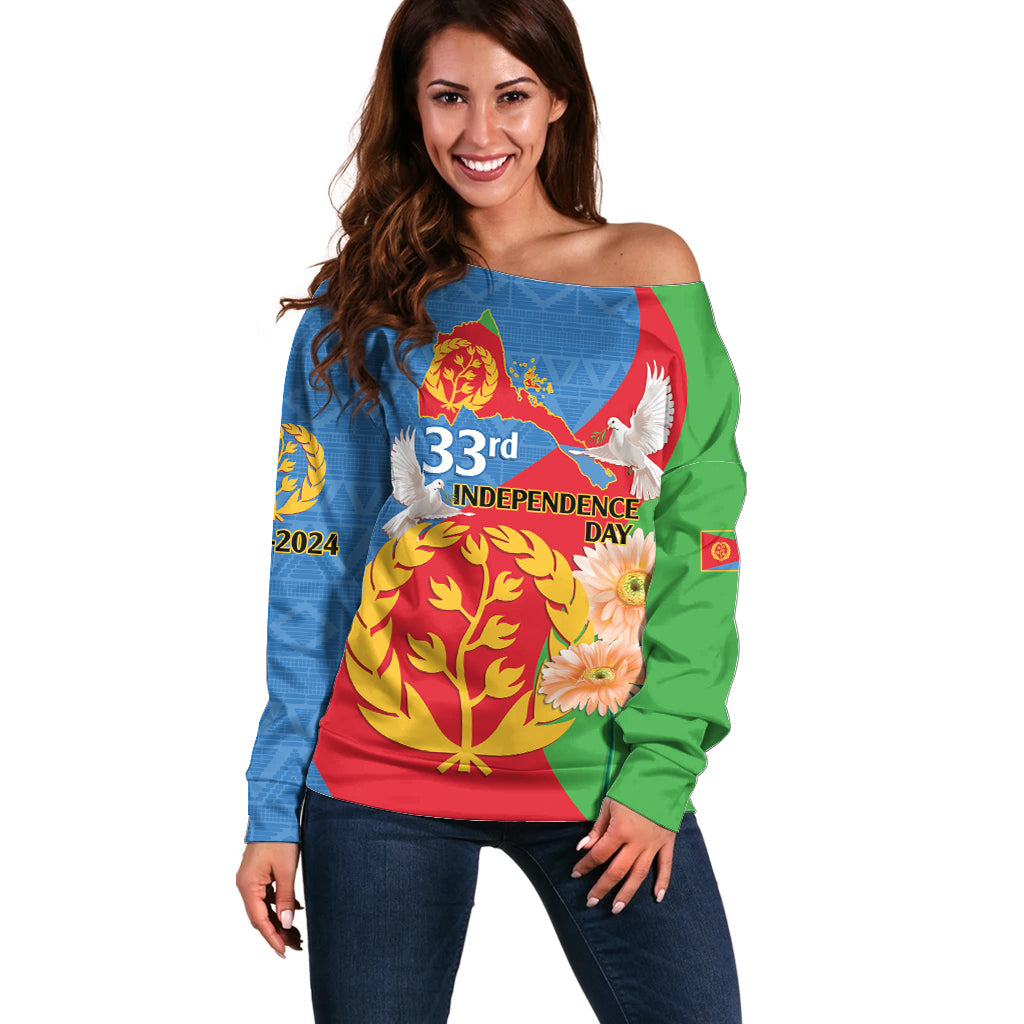 Eritrea Independence Day Off Shoulder Sweater Eritrean Olive Branches 33rd Anniversary - Wonder Print Shop