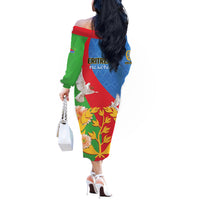 Eritrea Independence Day Off The Shoulder Long Sleeve Dress Eritrean Olive Branches 33rd Anniversary - Wonder Print Shop