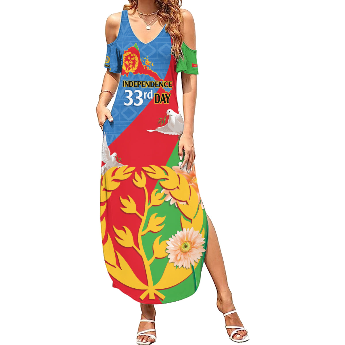 Eritrea Independence Day Summer Maxi Dress Eritrean Olive Branches 33rd Anniversary - Wonder Print Shop