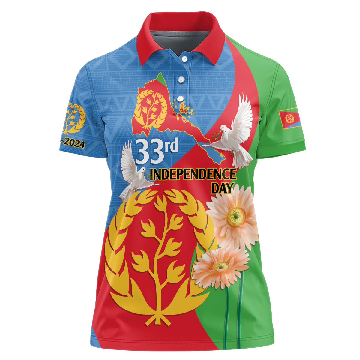 Eritrea Independence Day Women Polo Shirt Eritrean Olive Branches 33rd Anniversary