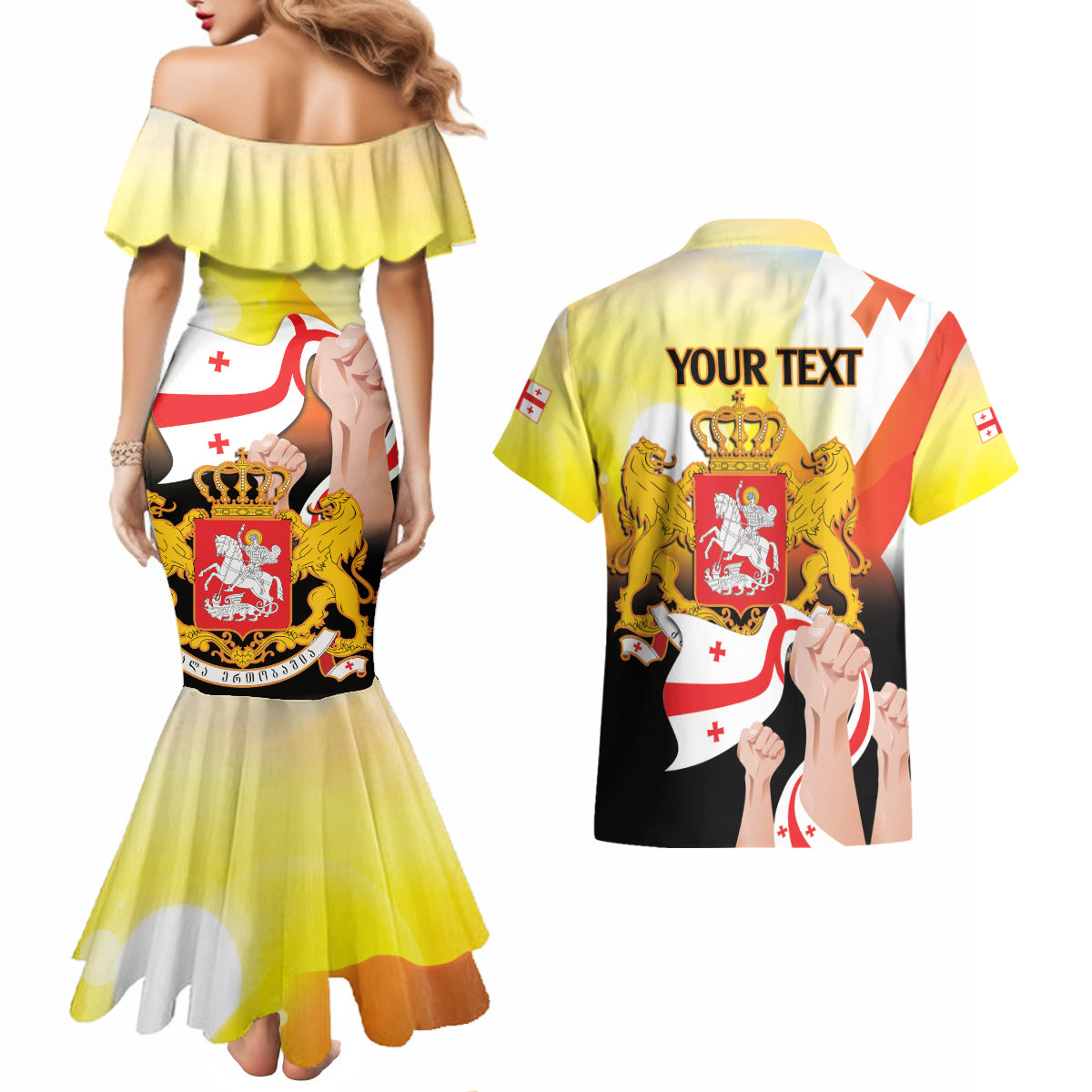 Personalised Georgia Couples Matching Mermaid Dress and Hawaiian Shirt Happy 106 Years Of Independence - Wonder Print Shop