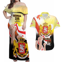 Personalised Georgia Couples Matching Off Shoulder Maxi Dress and Hawaiian Shirt Happy 106 Years Of Independence - Wonder Print Shop