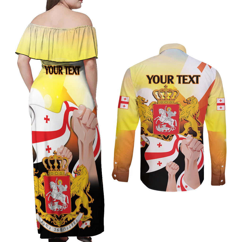 Personalised Georgia Couples Matching Off Shoulder Maxi Dress and Long Sleeve Button Shirt Happy 106 Years Of Independence - Wonder Print Shop