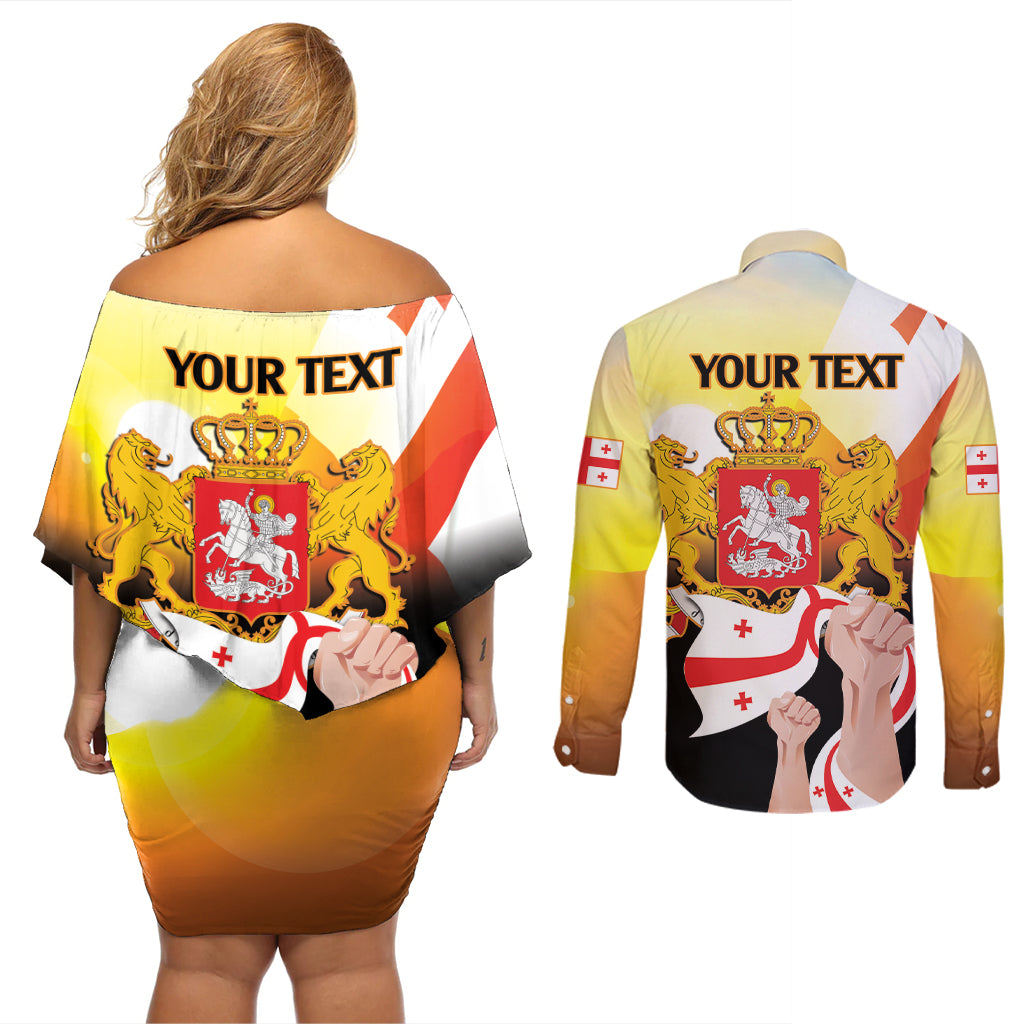 Personalised Georgia Couples Matching Off Shoulder Short Dress and Long Sleeve Button Shirt Happy 106 Years Of Independence - Wonder Print Shop