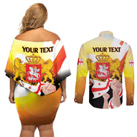 Personalised Georgia Couples Matching Off Shoulder Short Dress and Long Sleeve Button Shirt Happy 106 Years Of Independence - Wonder Print Shop