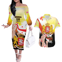 Personalised Georgia Couples Matching Off The Shoulder Long Sleeve Dress and Hawaiian Shirt Happy 106 Years Of Independence - Wonder Print Shop