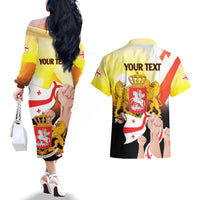 Personalised Georgia Couples Matching Off The Shoulder Long Sleeve Dress and Hawaiian Shirt Happy 106 Years Of Independence - Wonder Print Shop