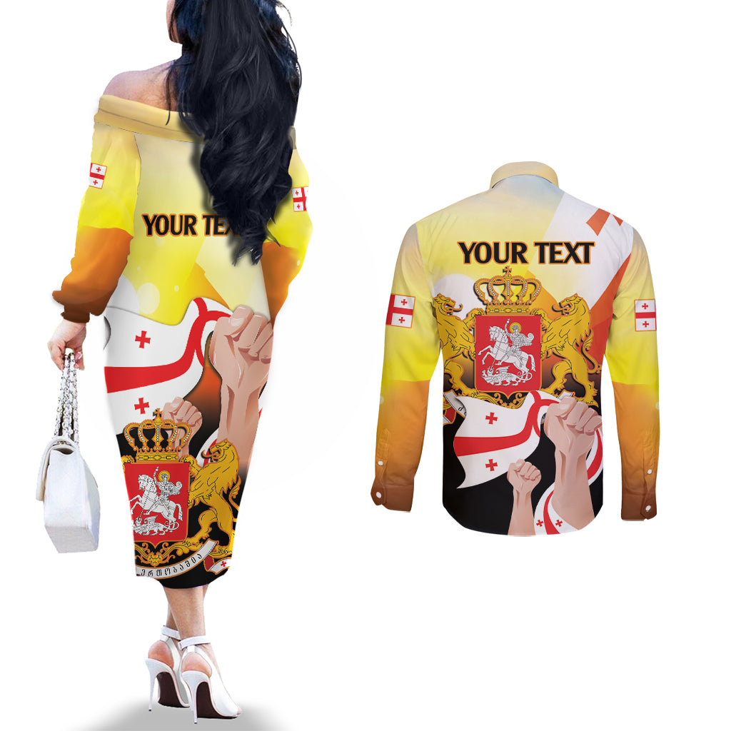 Personalised Georgia Couples Matching Off The Shoulder Long Sleeve Dress and Long Sleeve Button Shirt Happy 106 Years Of Independence