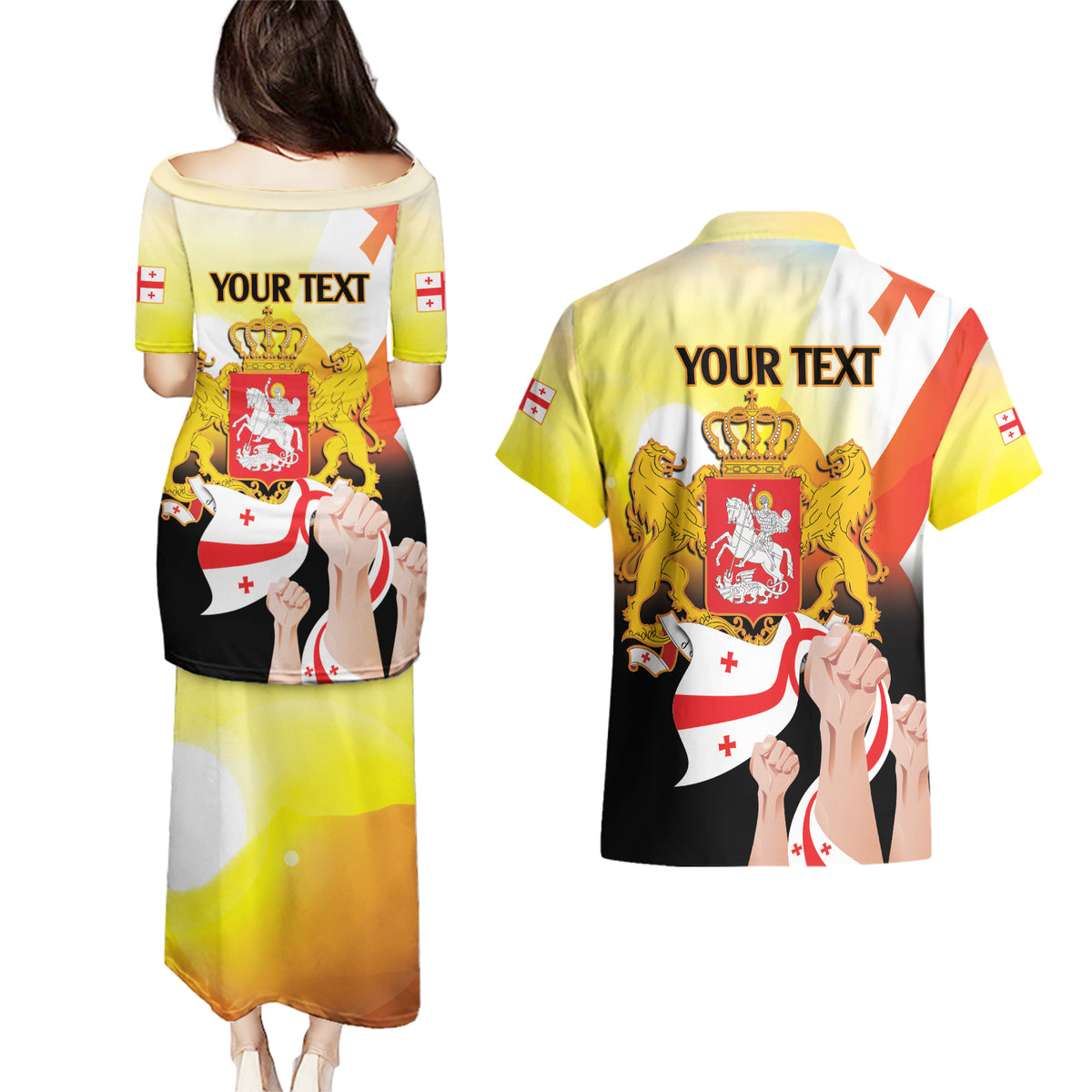 Personalised Georgia Couples Matching Puletasi and Hawaiian Shirt Happy 106 Years Of Independence - Wonder Print Shop